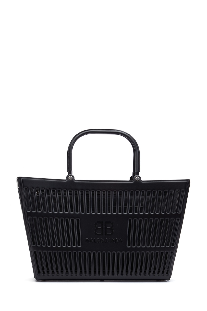 фото Черная кожаная сумка mag basket balenciaga