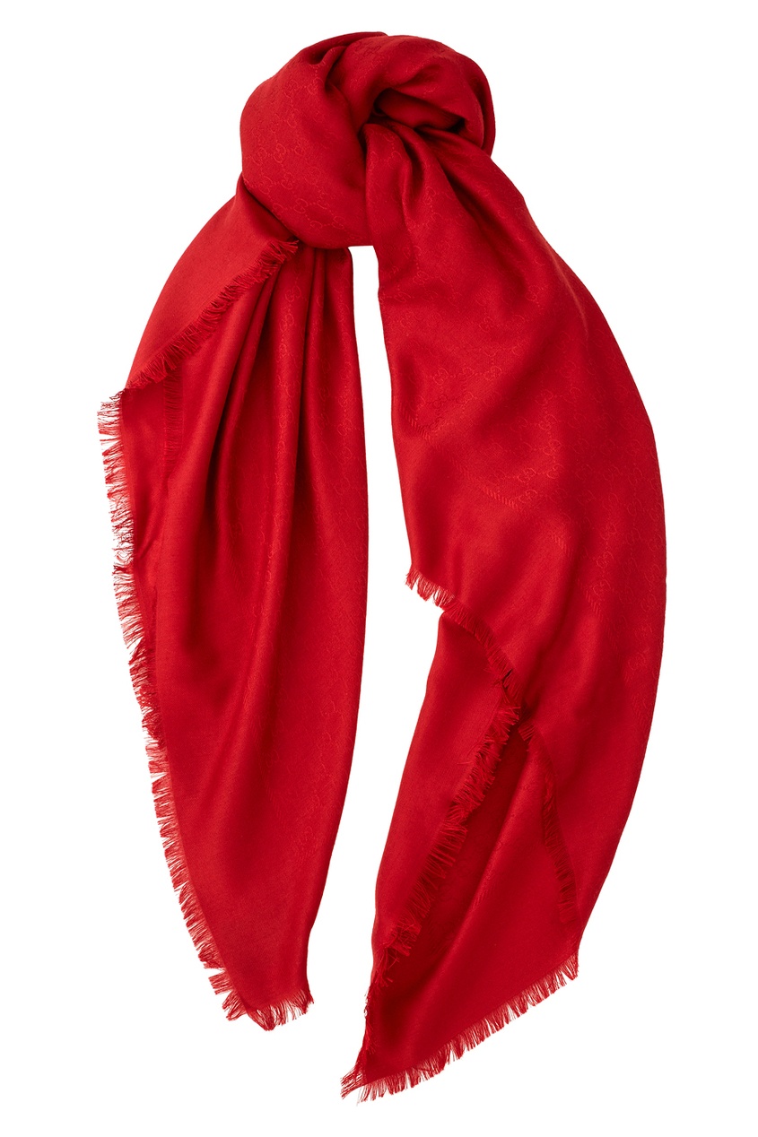 фото Красный палантин из шелка и шерсти Gucci