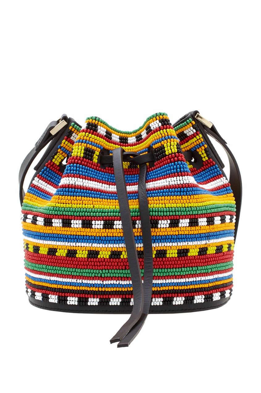 фото Кожаная сумка с вышивкой Mini Daliah Bucket Africa Les petits joueurs