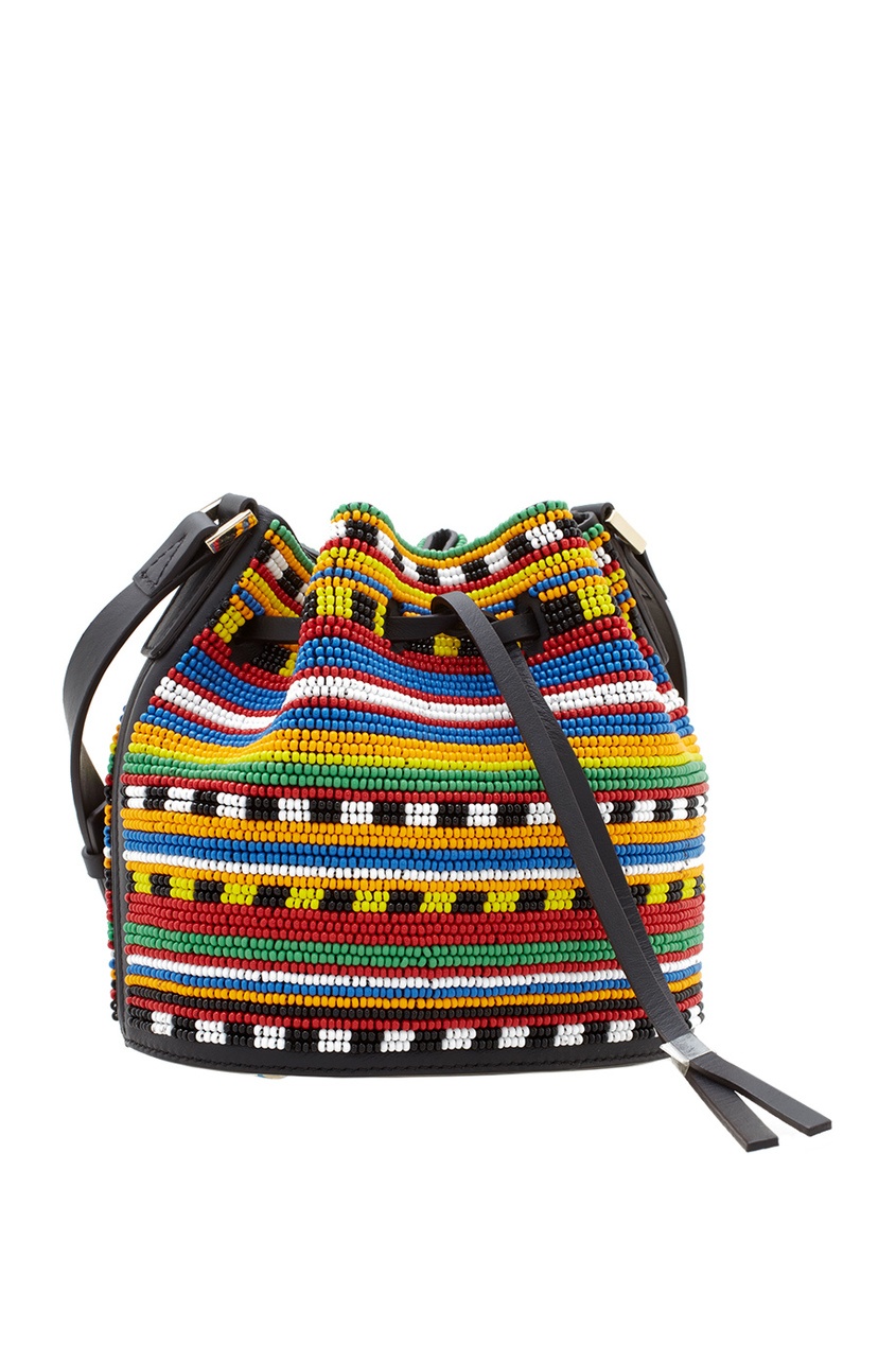 фото Кожаная сумка с вышивкой Mini Daliah Bucket Africa Les petits joueurs