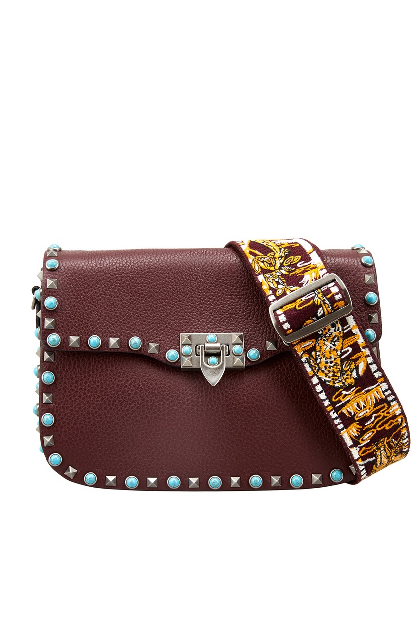 

Кожаная сумка с бирюзой Rockstud Rolling, Красный, Кожаная сумка с бирюзой Rockstud Rolling