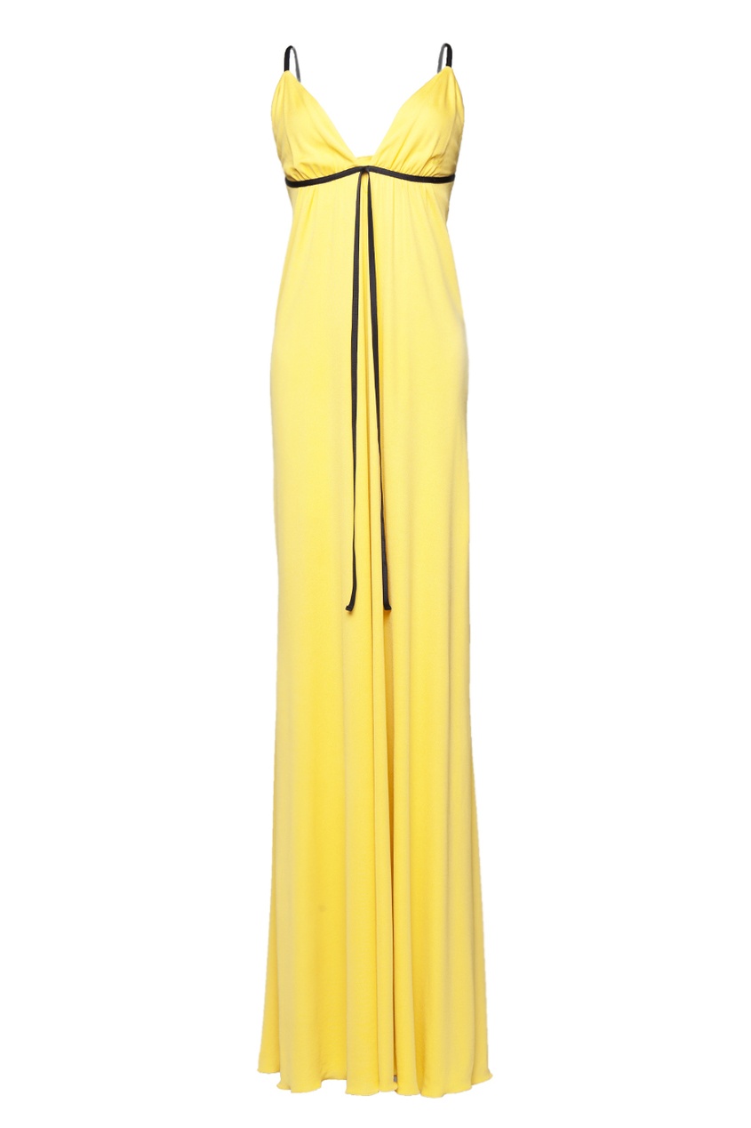 Желтое макси-платье с глубоким вырезом