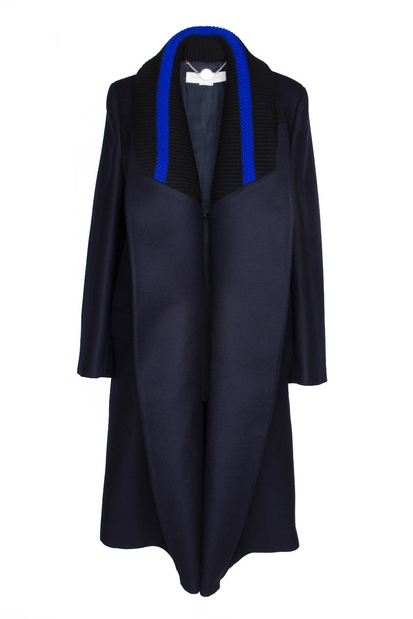 

Пальто с вязаным воротником, Синий, Пальто с вязаным воротником