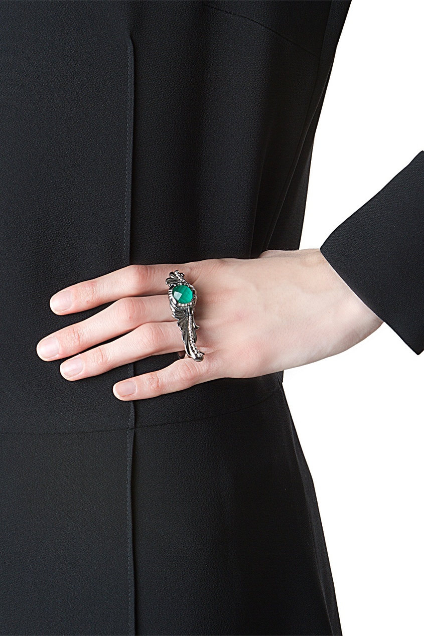 фото Серебряное кольцо с зеленым хризопразом и кварцем stephen webster