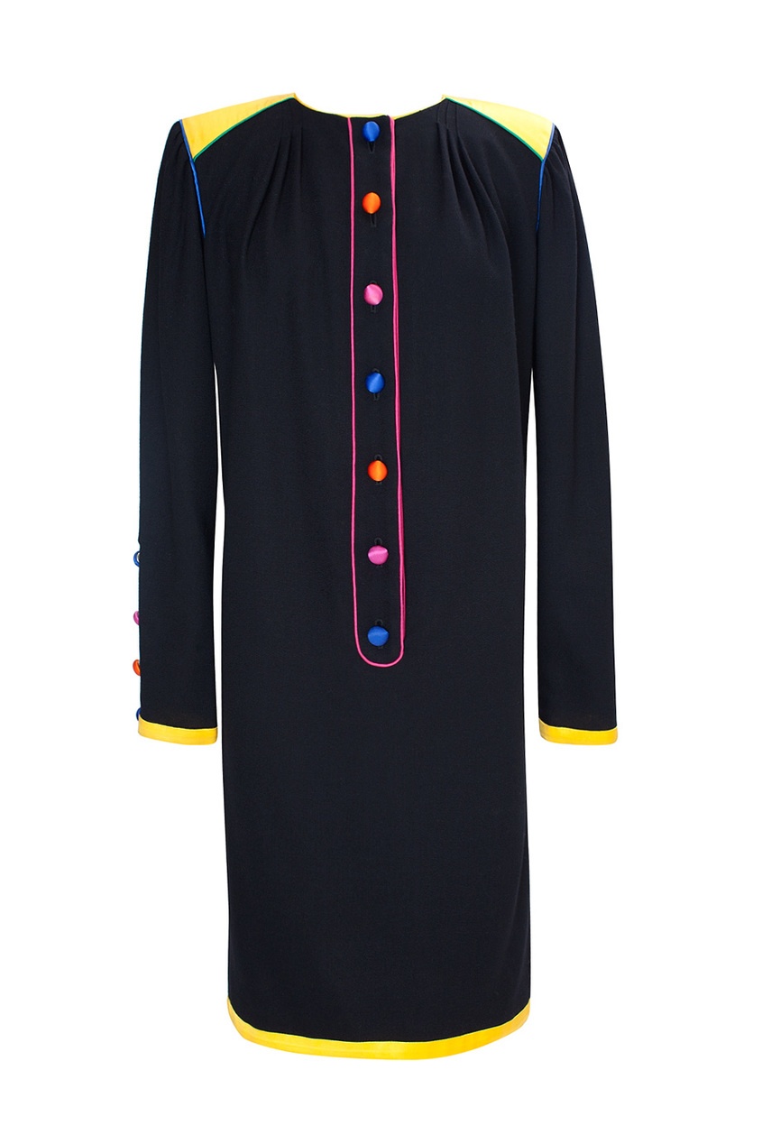 фото Темное платье с яркими вставками и пуговицами (80-е гг.) emanuel ungaro vintage