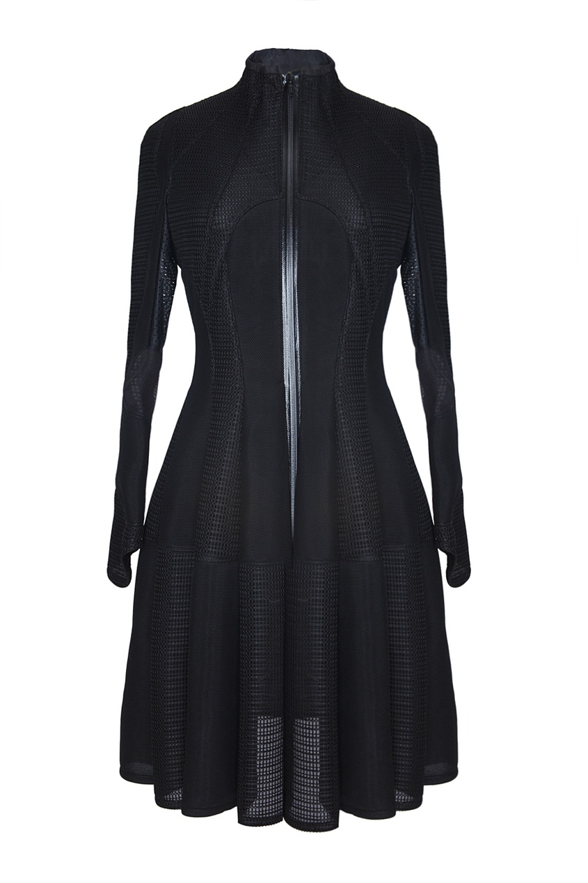 Платье-пальто из полиэстера с полупрозрачными вставками