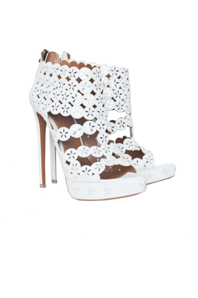 

Кожаные босоножки с отделкой в виде зеркальных цветов, Белый, Кожаные босоножки с отделкой в виде зеркальных цветов