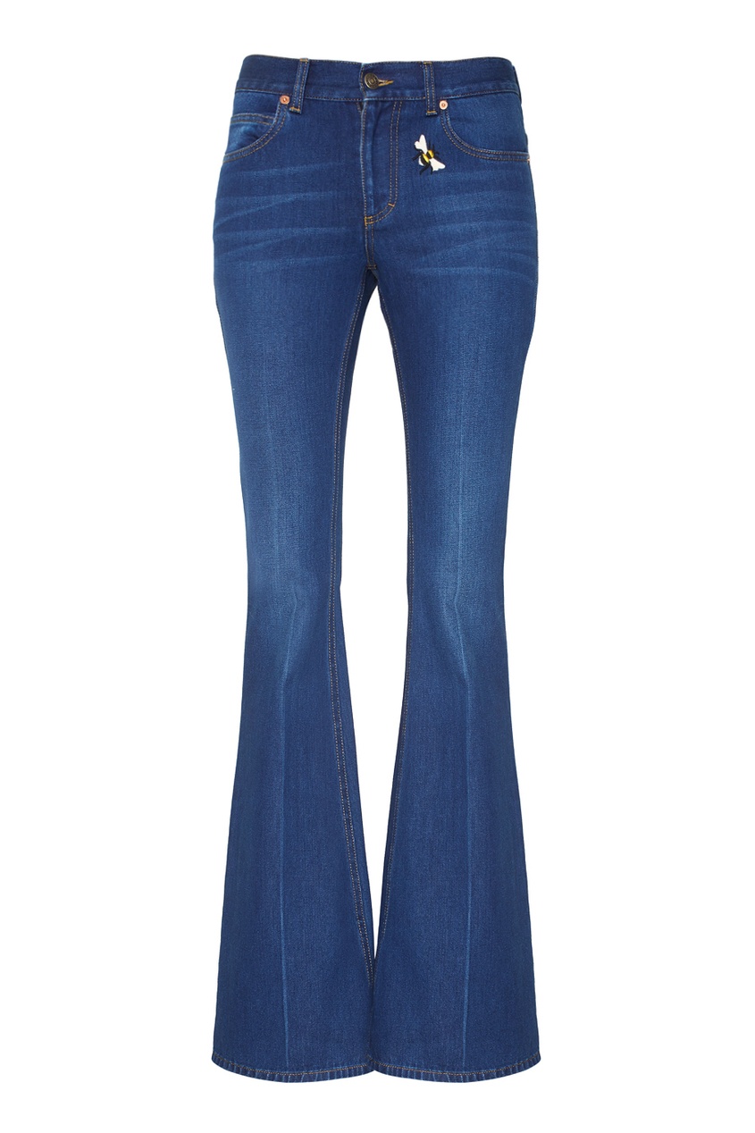 фото Синие расклешенные джинсы с вышивкой gucci