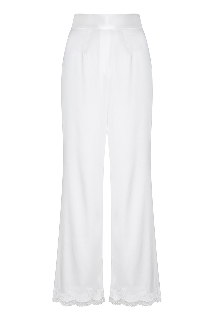 Белые пижамные брюки из шелка с кружевом Amelea