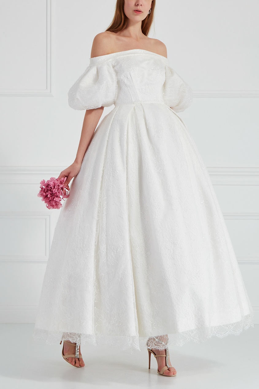 Свадебное платье белое с рукавами пышное