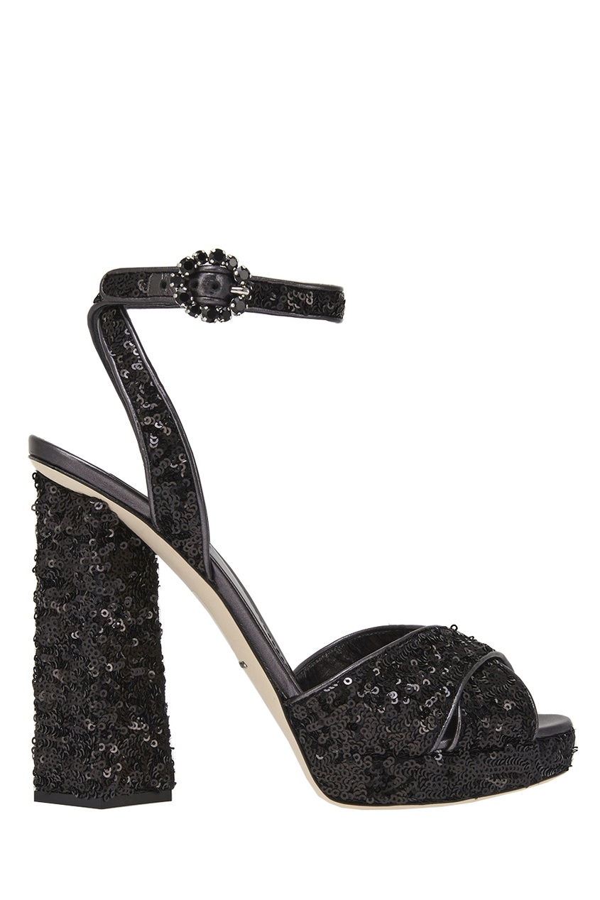 Кожаные босоножки с пайетками