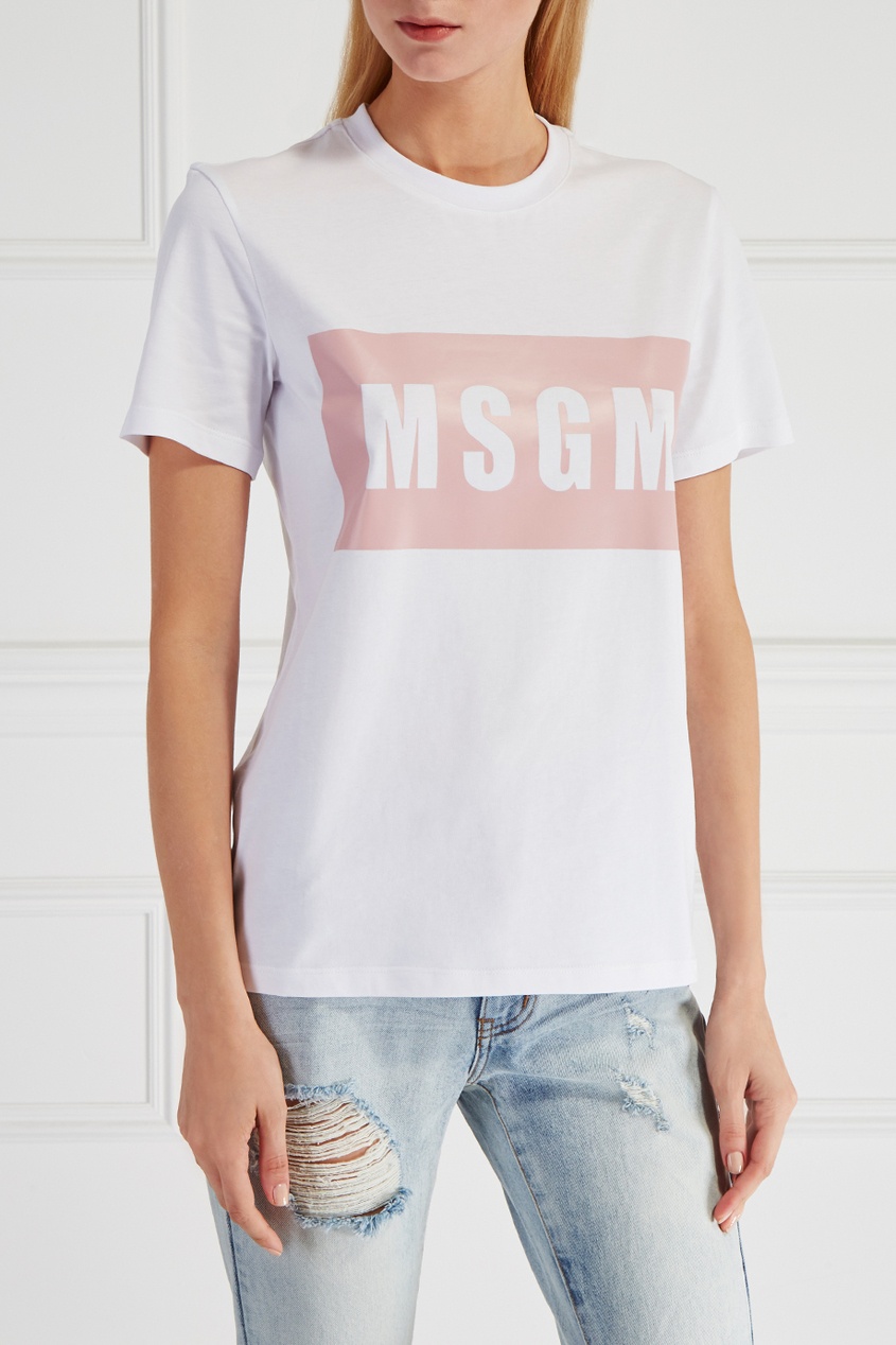 фото Хлопковая футболка белая с логотипом msgm