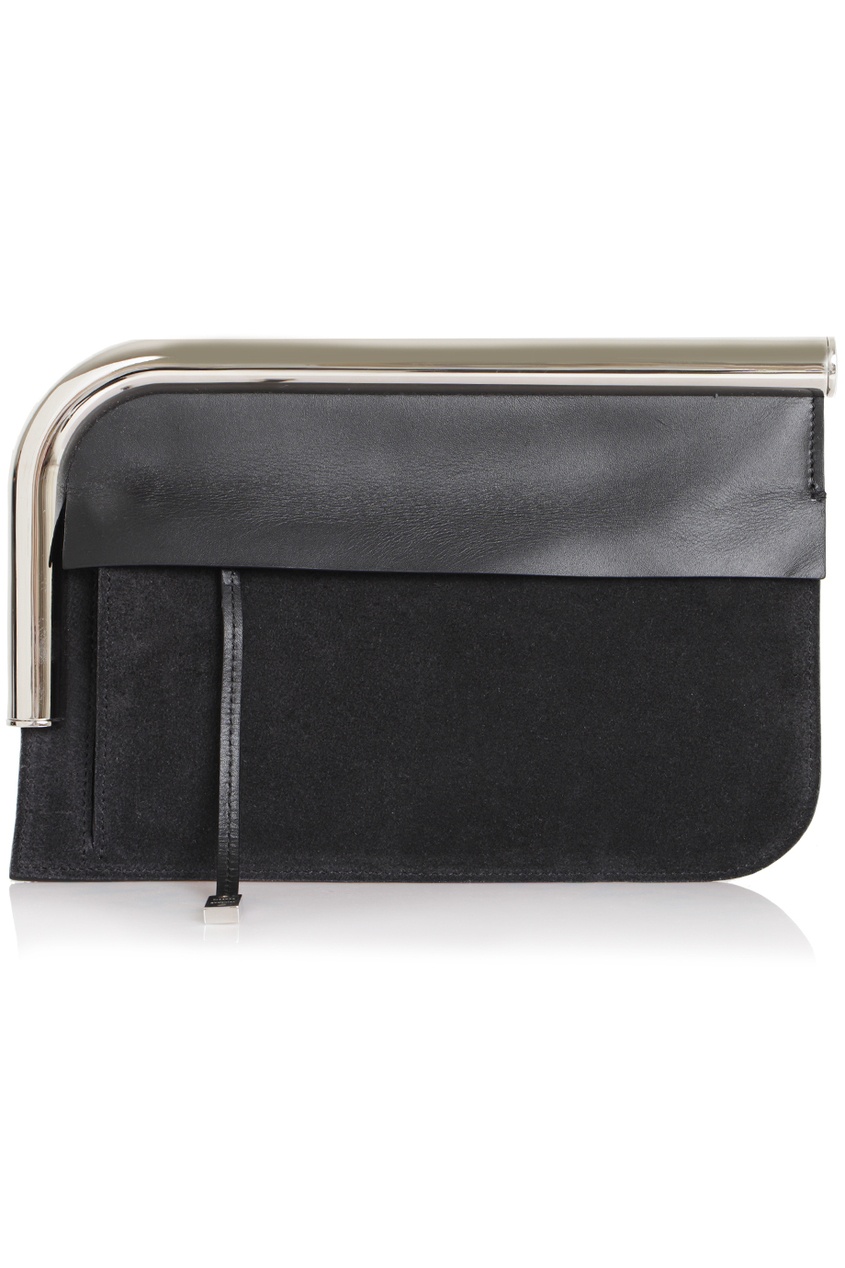 

Кожаная сумка Curved Chrome Bar Clutch, Черный, Кожаная сумка Curved Chrome Bar Clutch