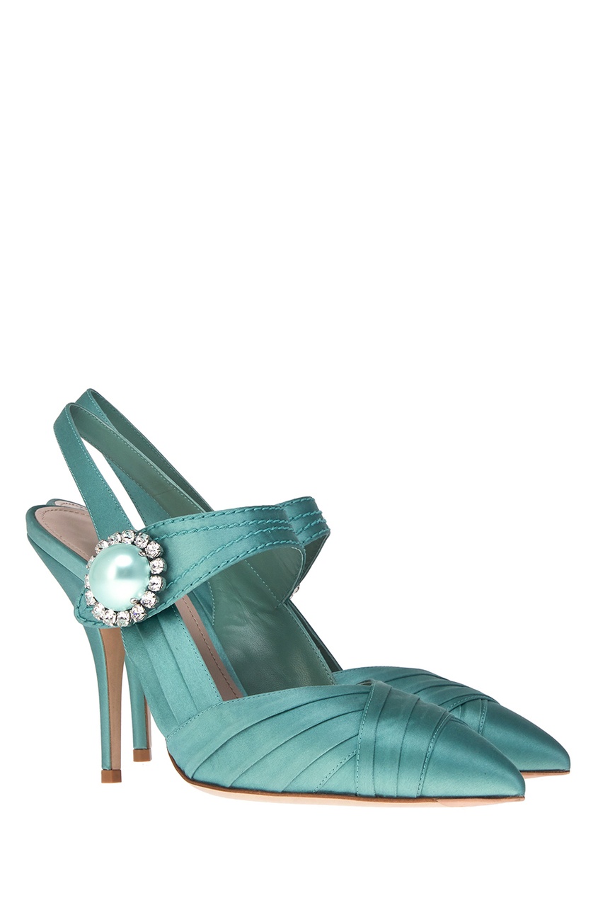 фото Зеленые туфли из сатина с кристаллами Miu miu