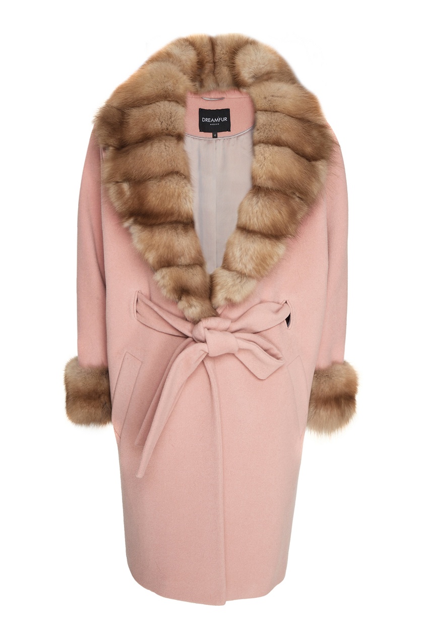 фото Розовое пальто с мехом куницы dreamfur