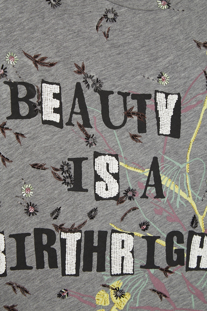 Хлопковая футболка с вышивкой бисером