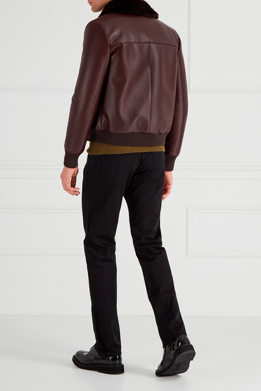фото Кожаная куртка с меховым воротником Prada