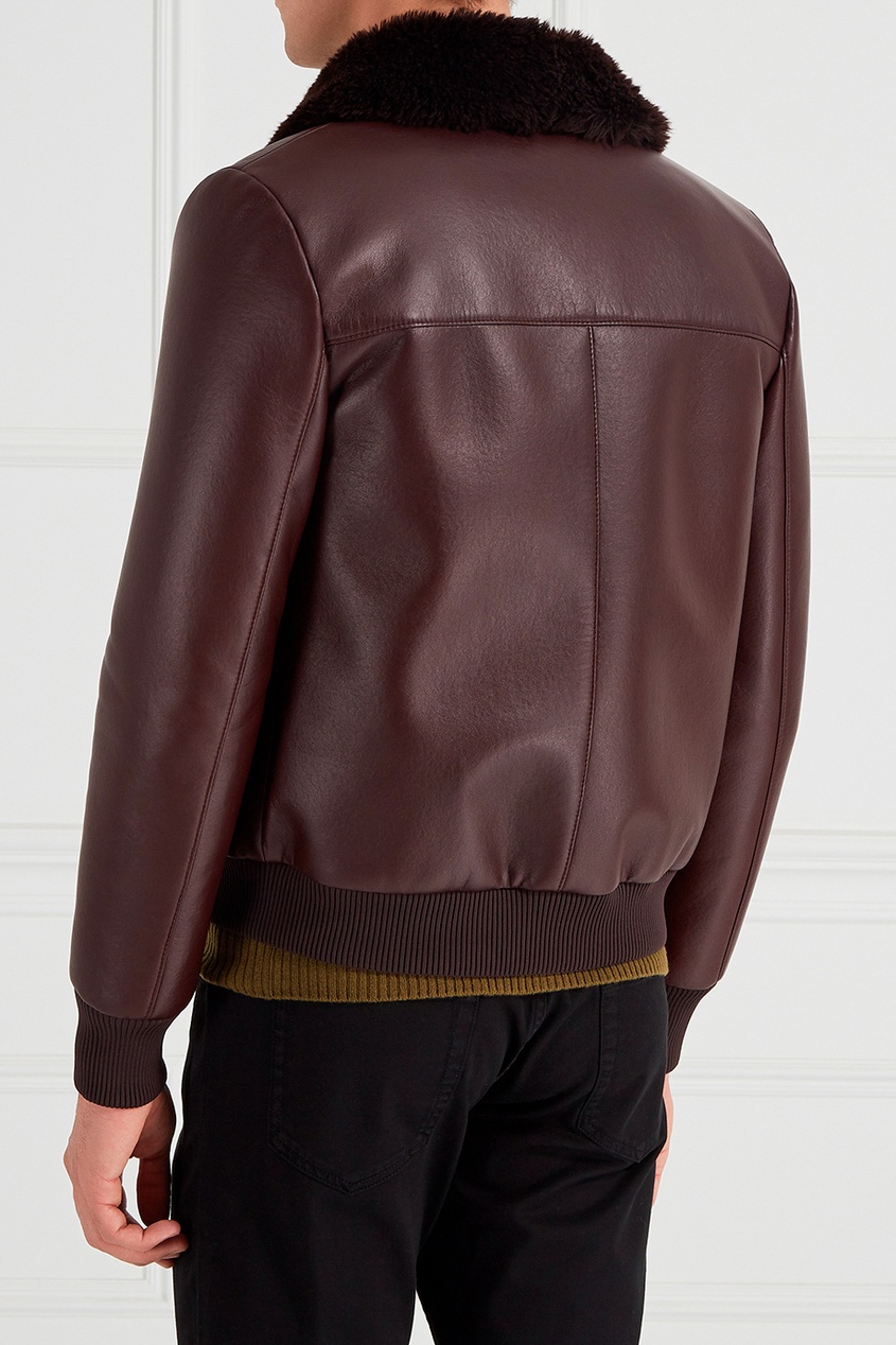 фото Кожаная куртка с меховым воротником Prada