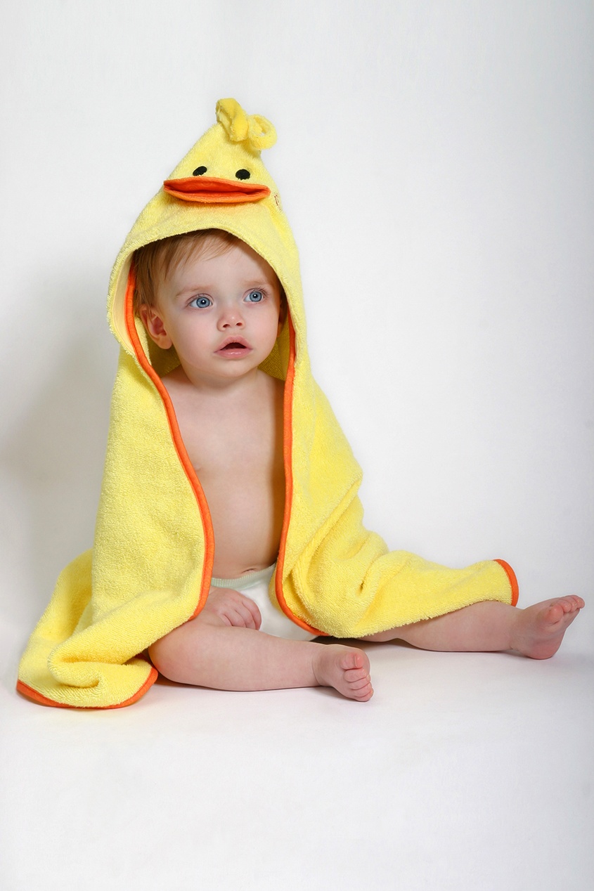фото Желтое детское полотенце с капюшоном zoocchini