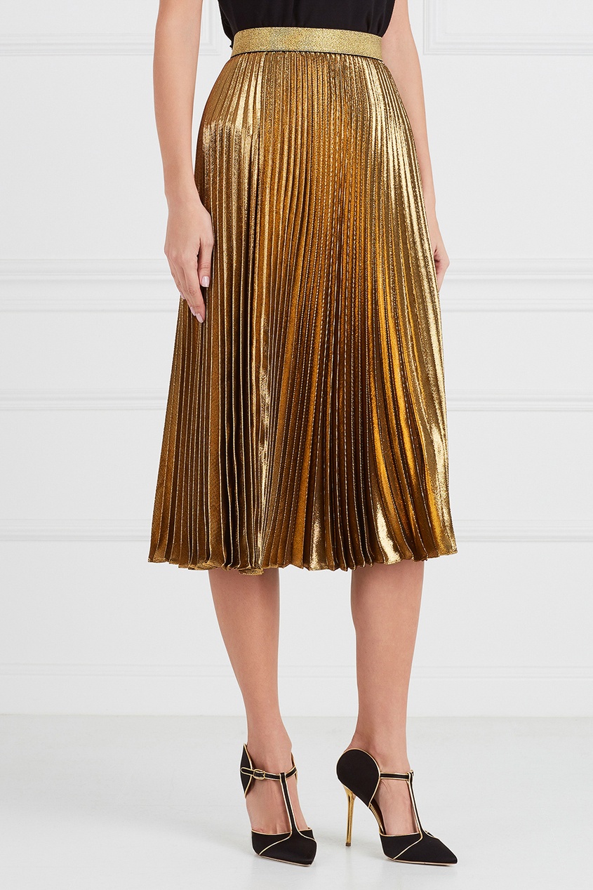 фото Плиссированная юбка из золотистого шелка christopher kane