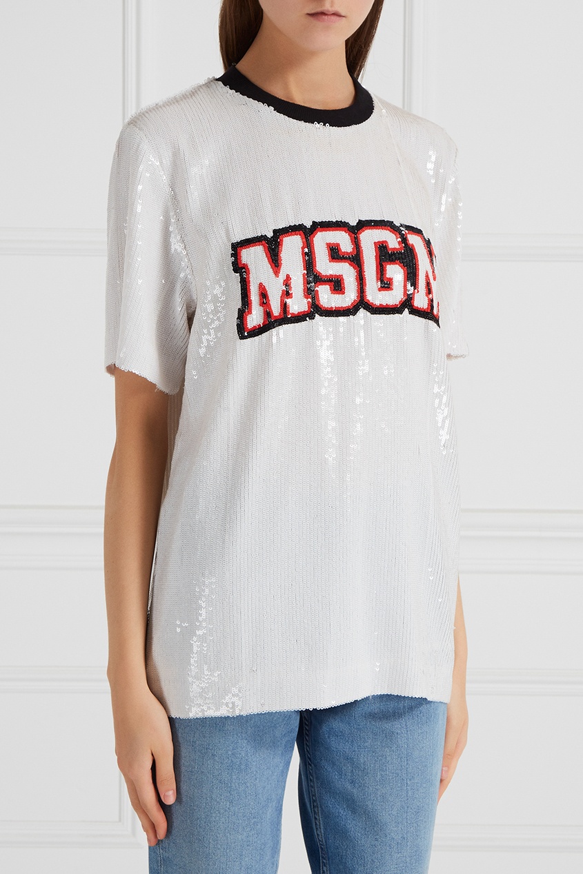 фото Белая футболка с пайетками msgm