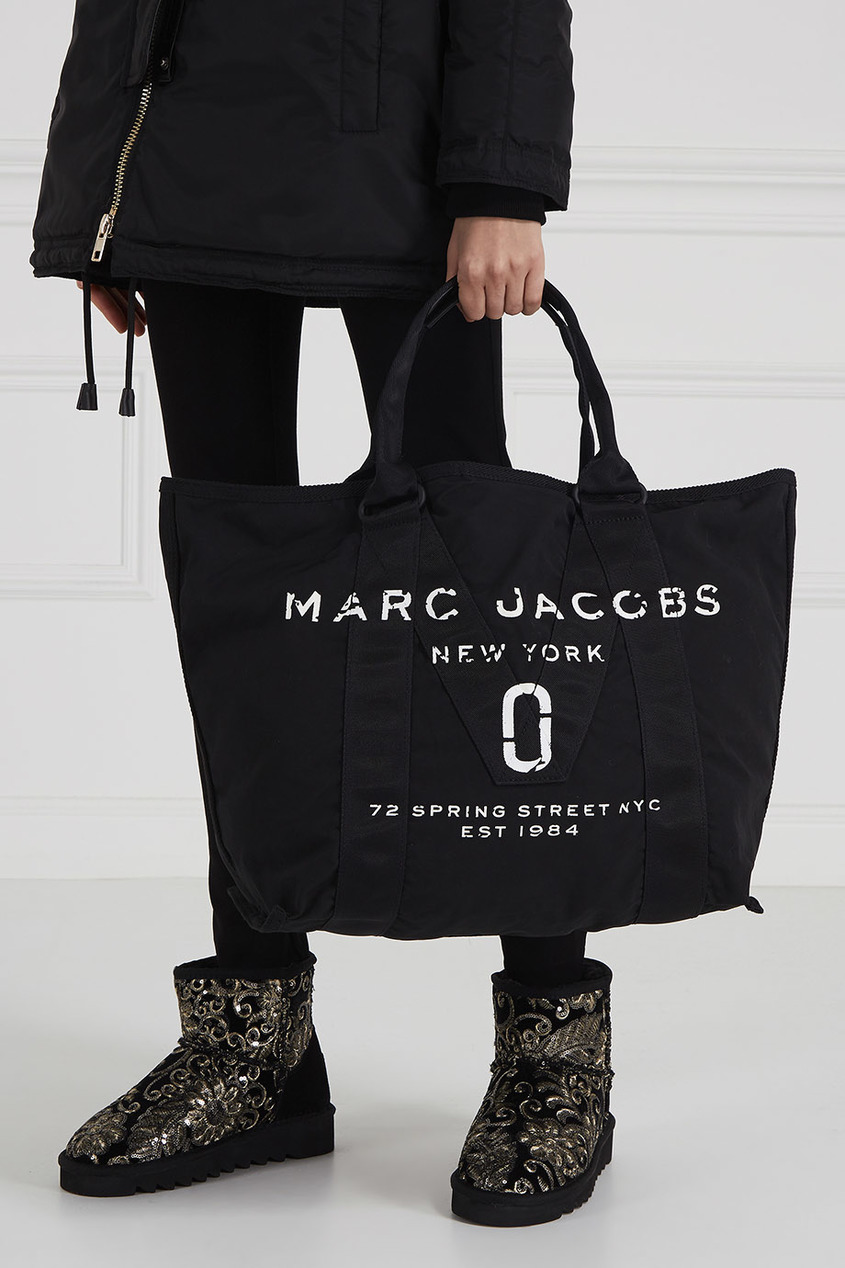 фото Хлопковая сумка с принтом logo tote marc jacobs (the)