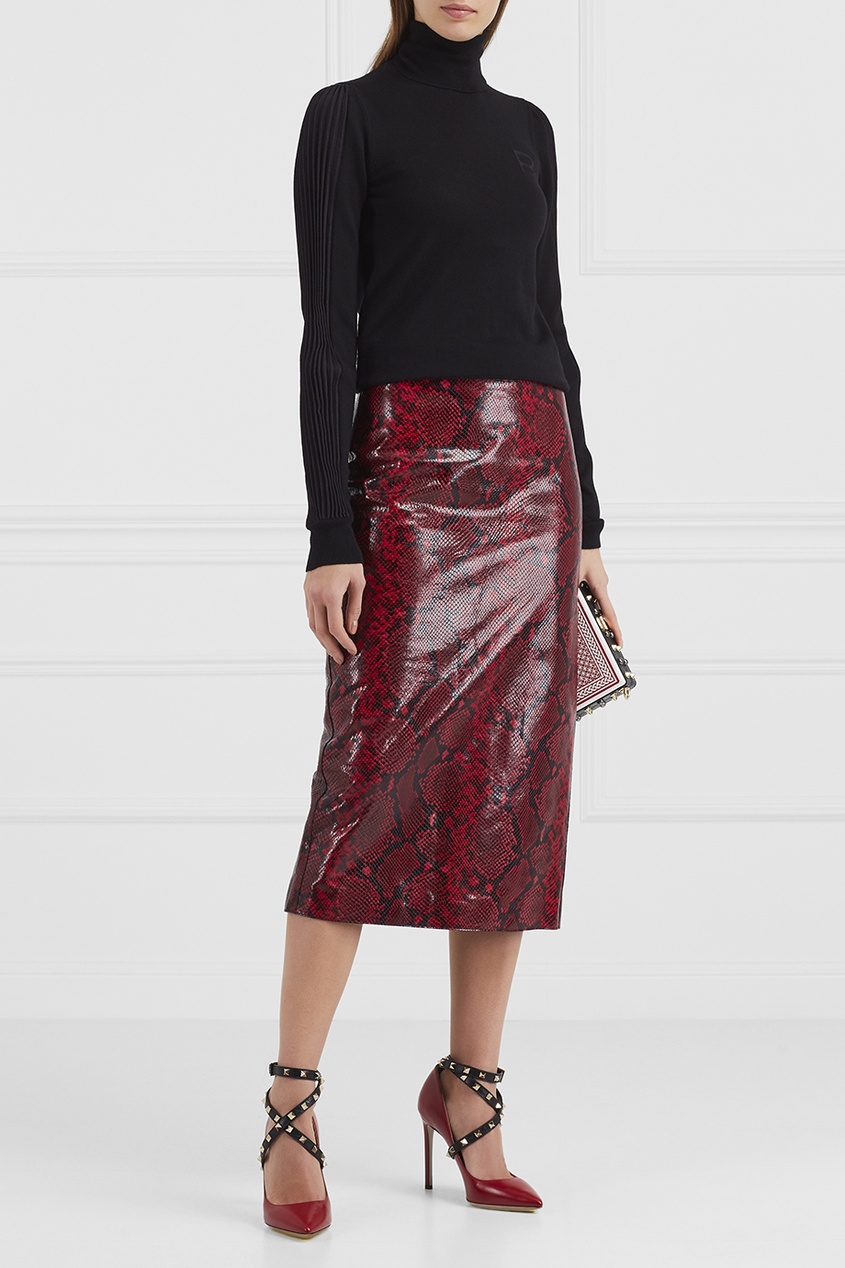 Кожаная юбка с принтом
