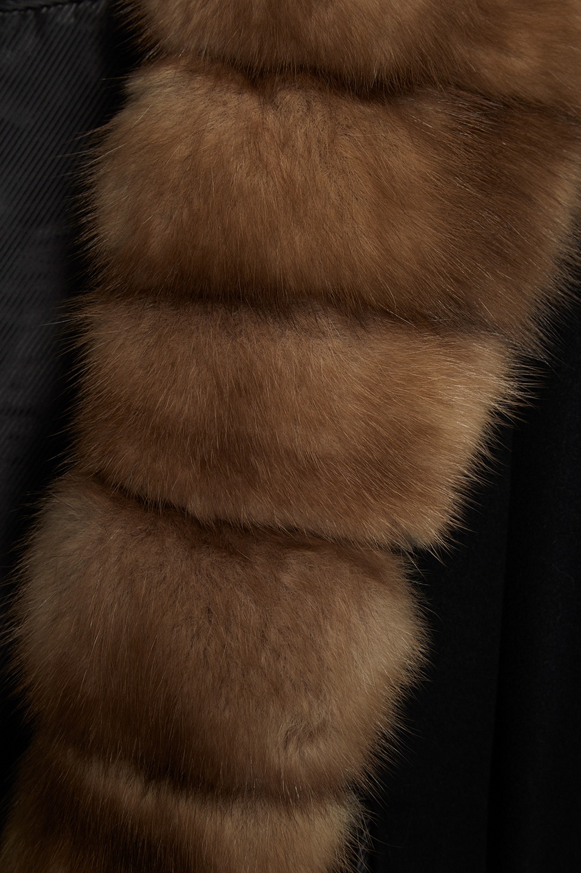 фото Черное кашемировое пальто с мехом куницы dreamfur