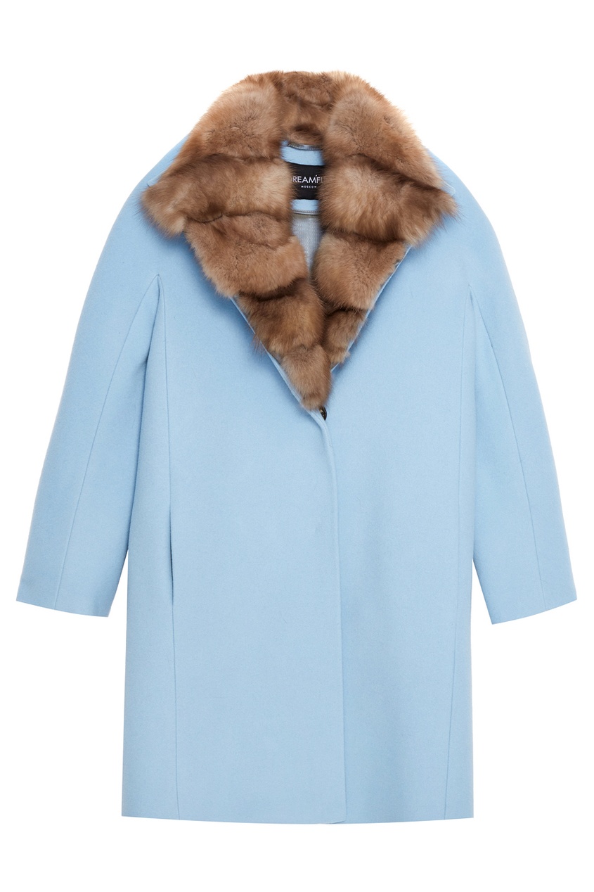 фото Голубое пальто из кашемира с мехом куницы dreamfur