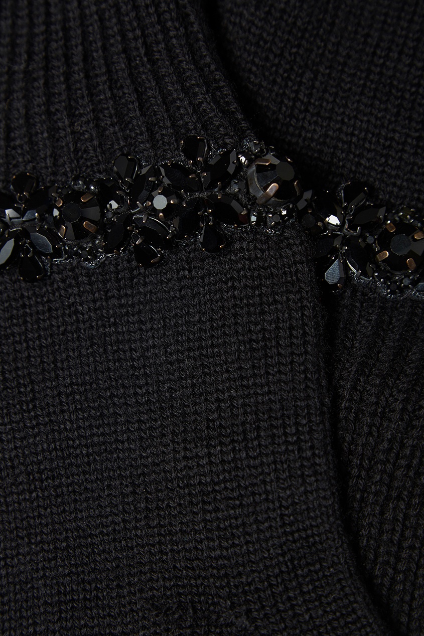 фото Черные вязаные перчатки с кристаллами no.21