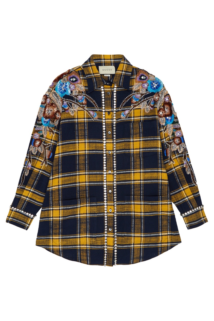 фото Хлопковая блузка с вышивкой пайетками gucci