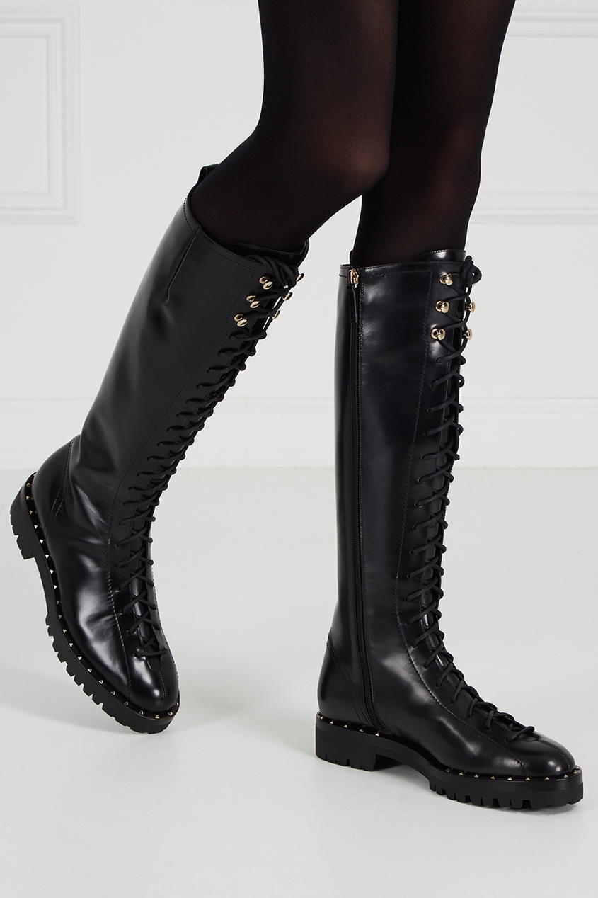 Кожаные сапоги на шнуровке