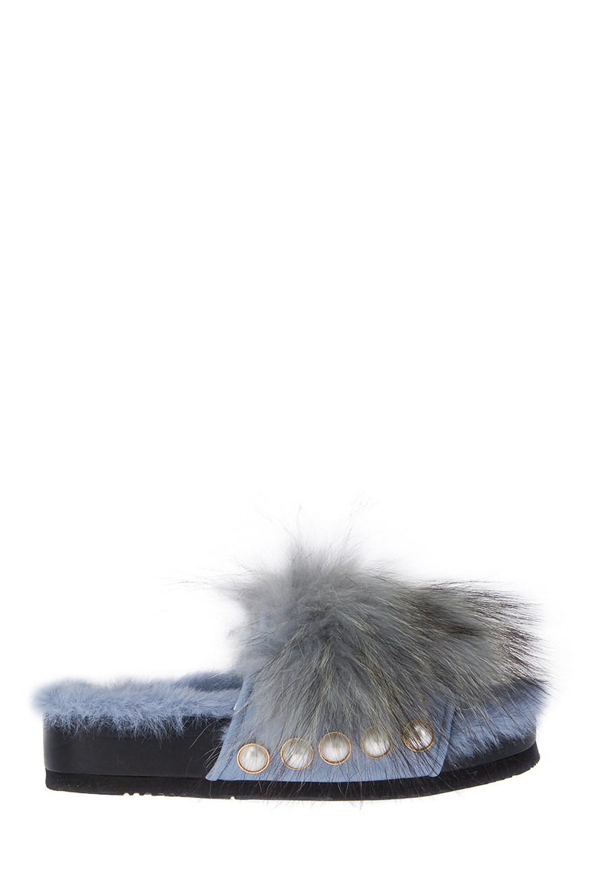 фото Голубые мюли с мехом лисы Suecomma bonnie