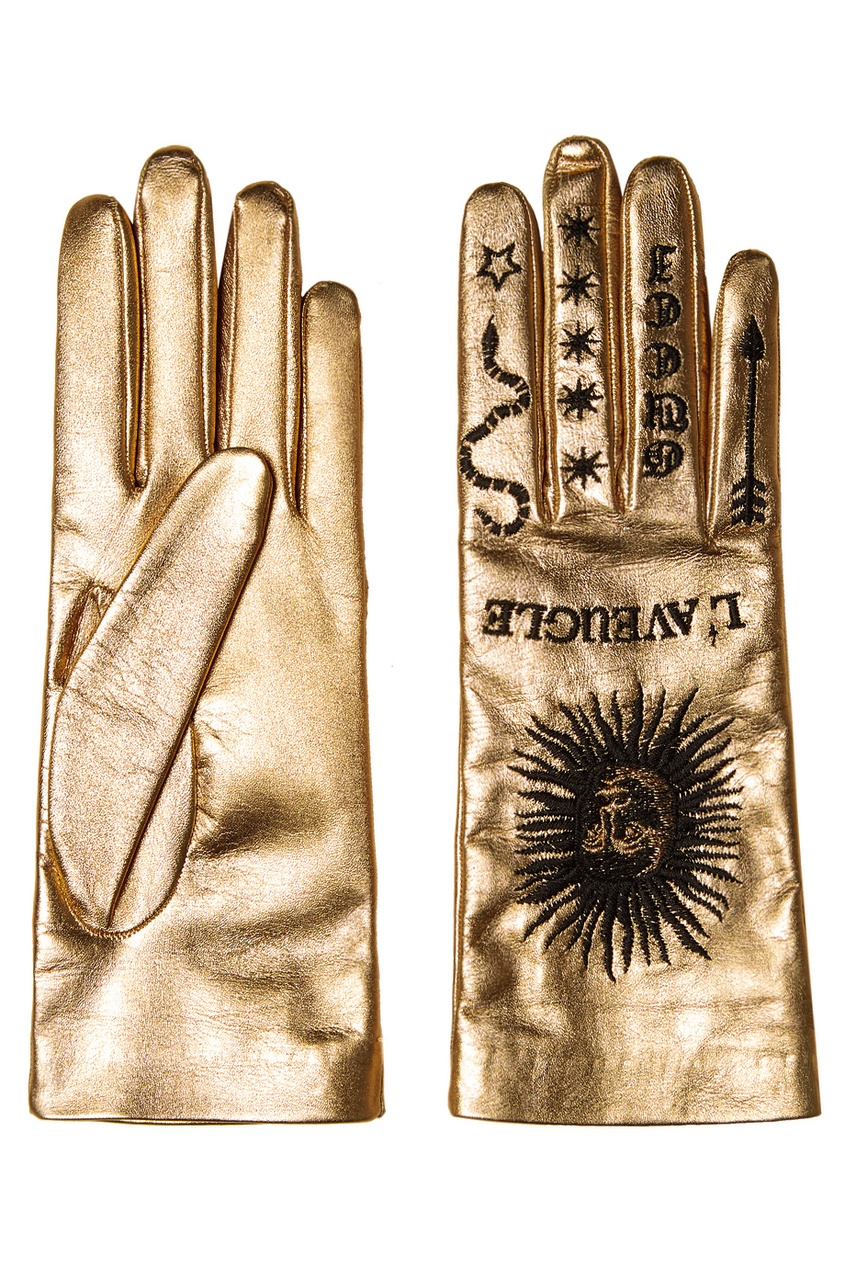 фото Золотистые перчатки с вышивкой gucci