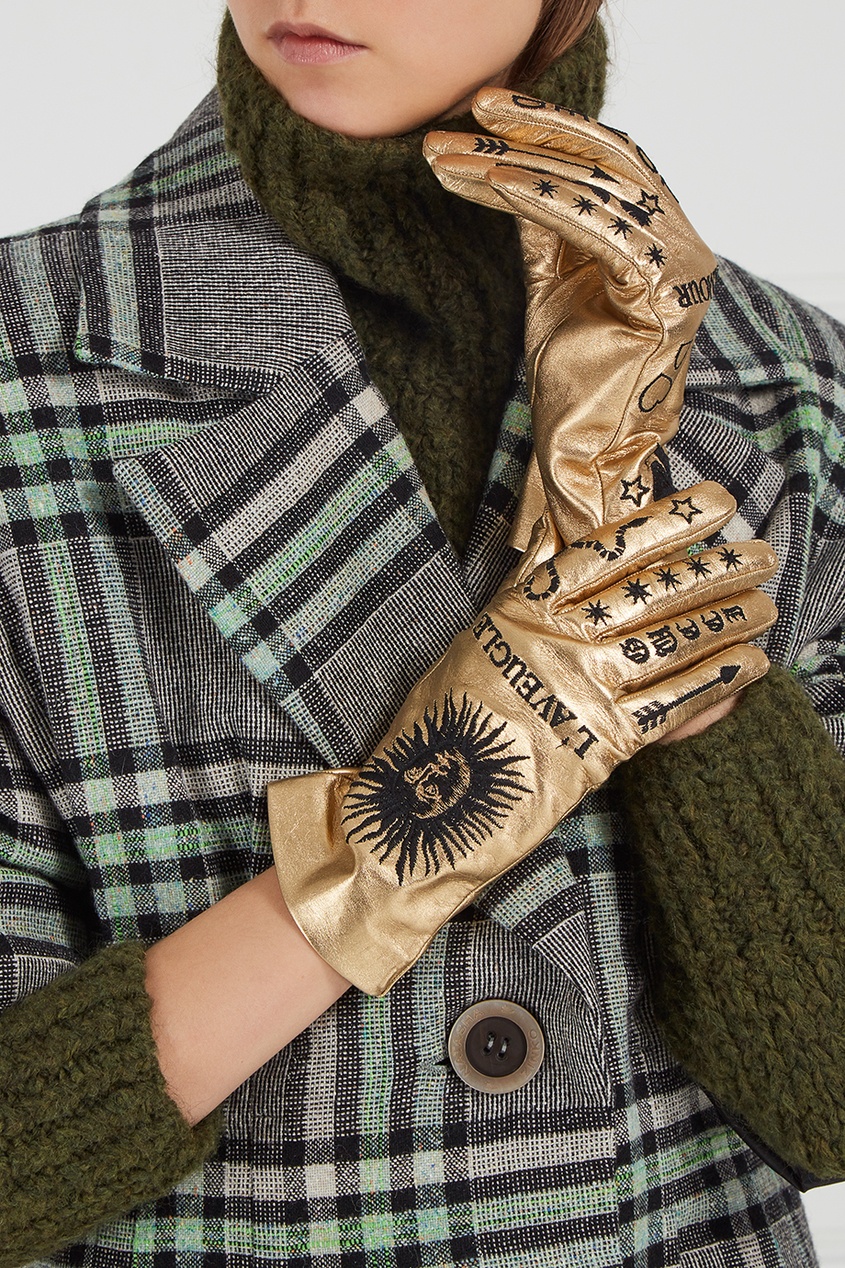 фото Золотистые перчатки с вышивкой gucci