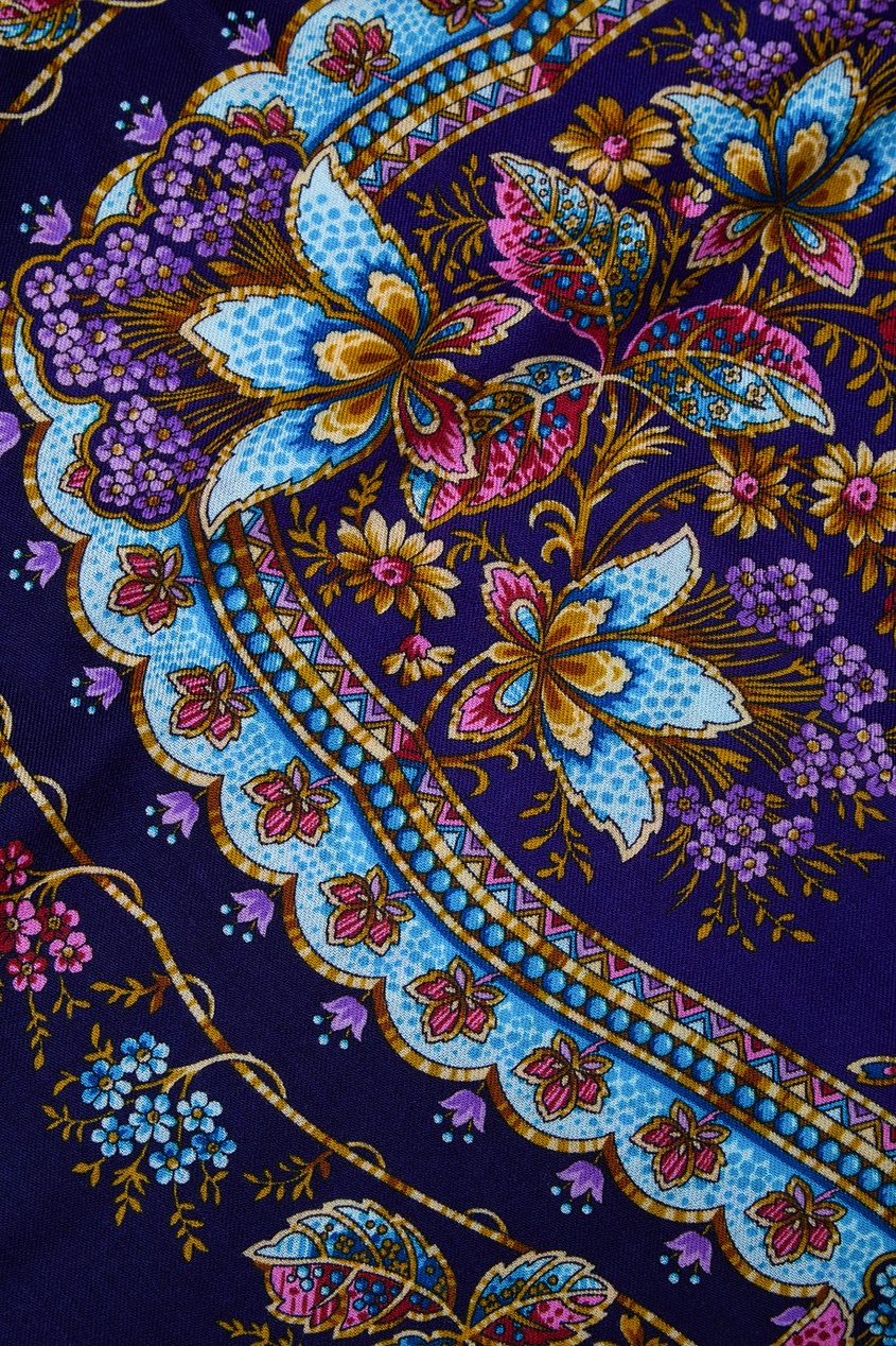 фото Синий платок с мелкими узорами Павловопосадская платочная мануфактура