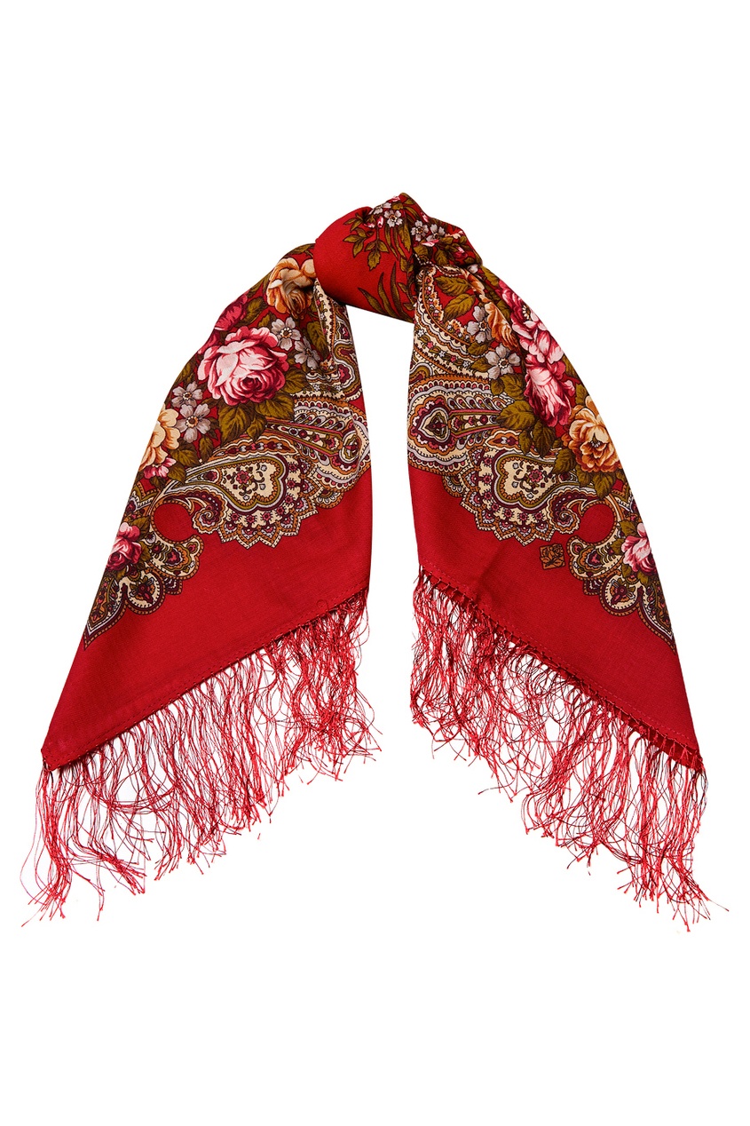 фото Бордовый платок с розами павловопосадская платочная мануфактура