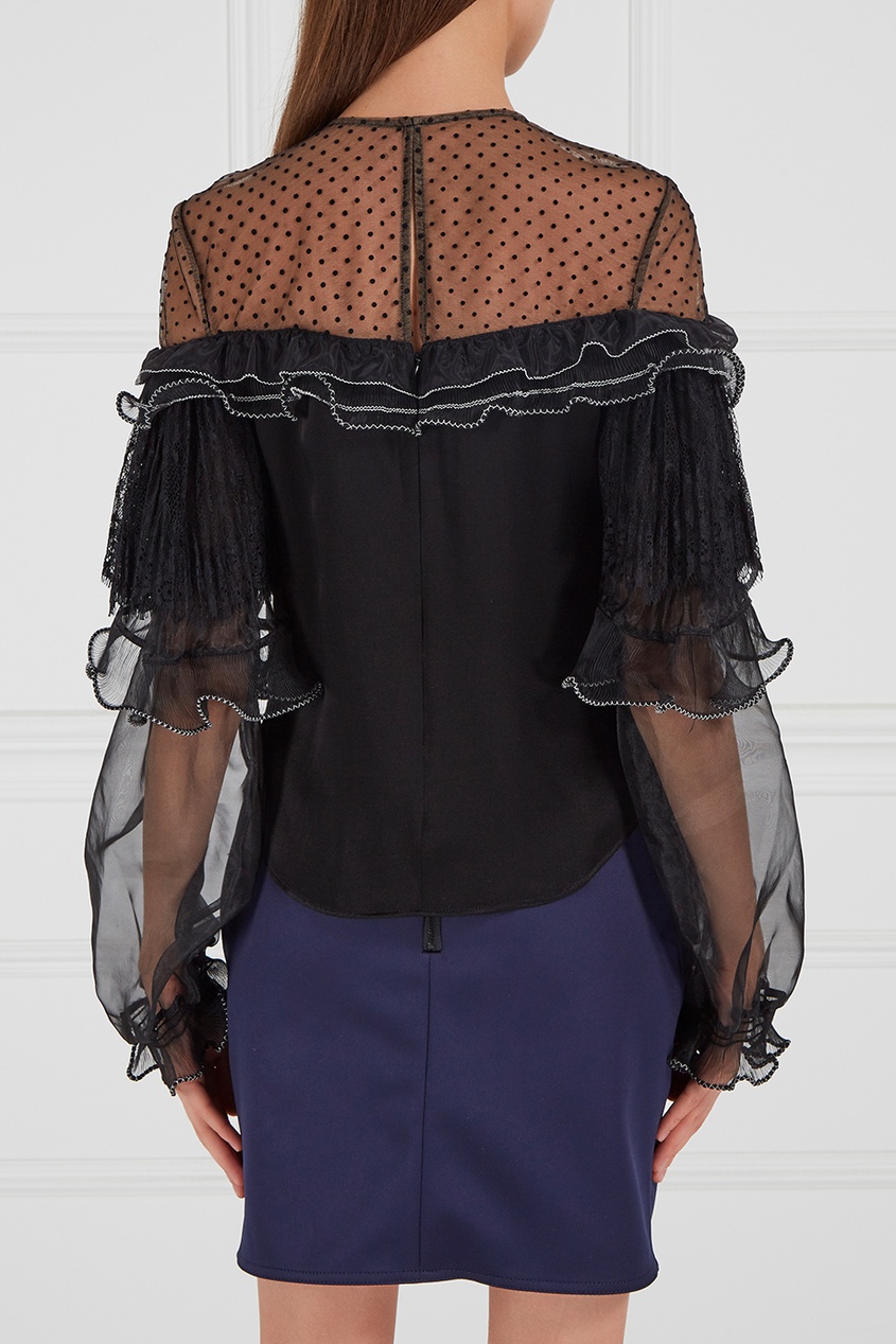 фото Черная блузка с кружевными воланами self-portrait