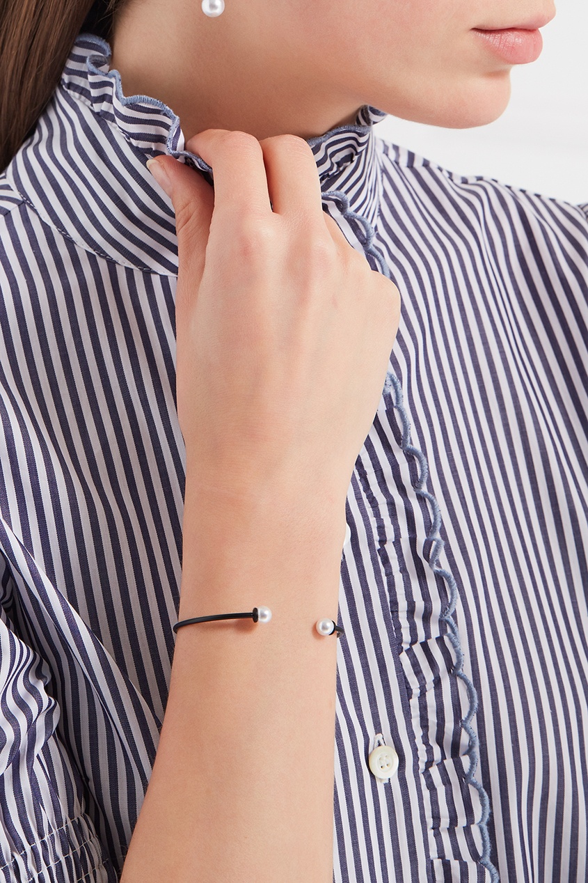 Жесткий браслет с жемчужинами черный