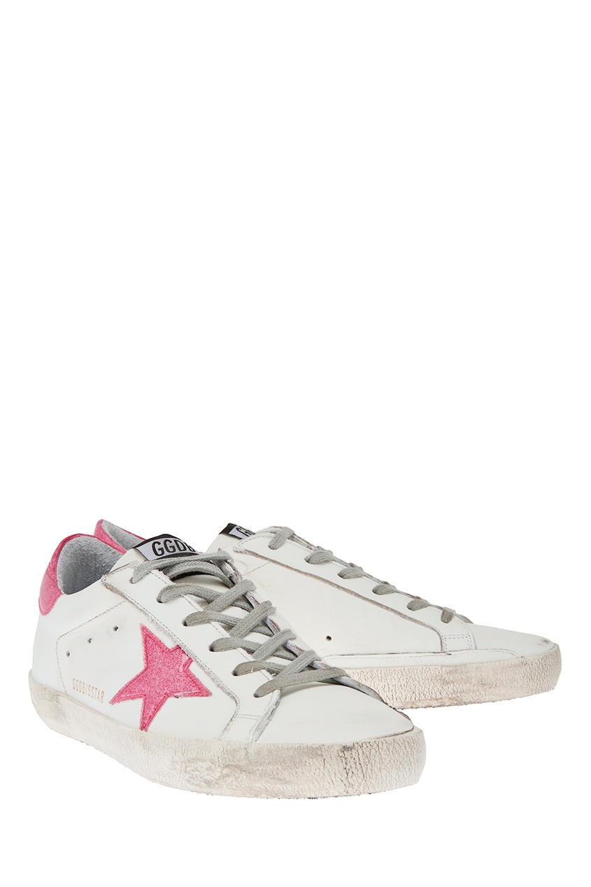 фото Кожаные кеды с розовыми звездами superstar golden goose deluxe brand