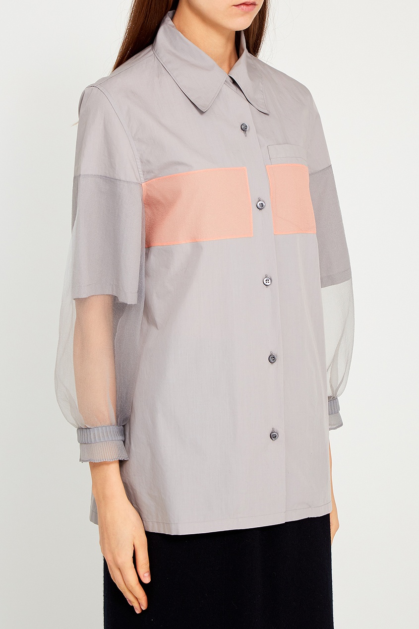 Хлопковая рубашка с прозрачными рукавами