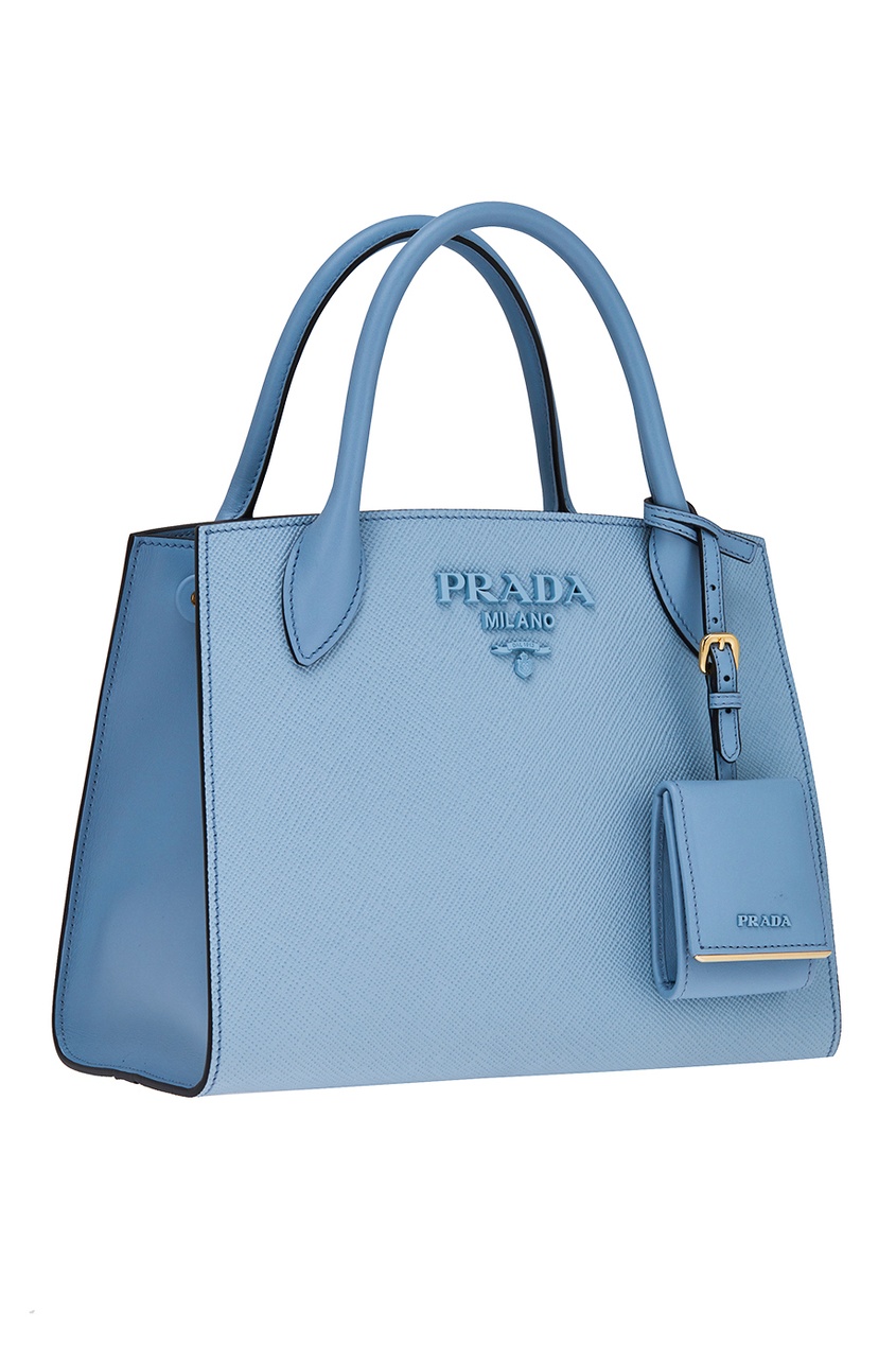 фото Голубая кожаная сумка Monochrome Prada