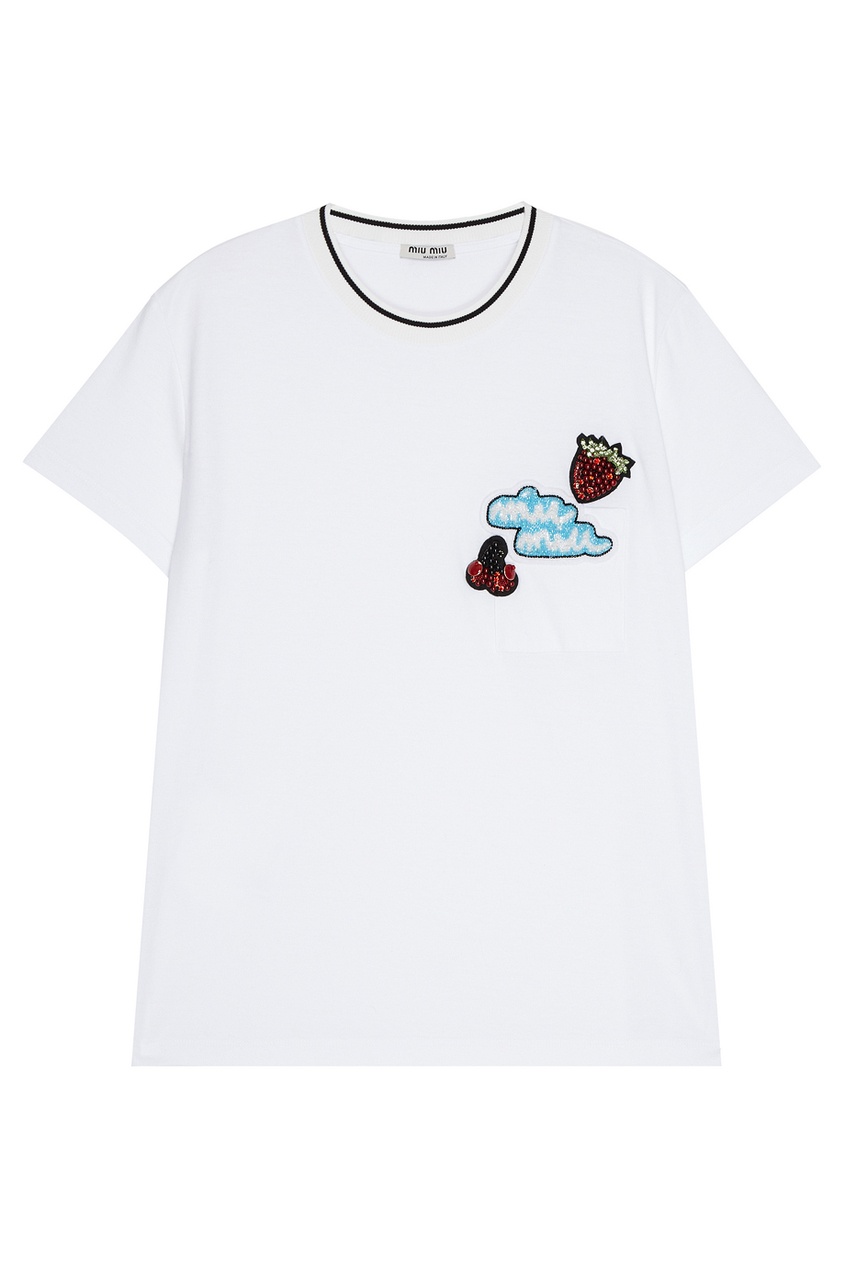 фото Хлопковая футболка с патчами miu miu