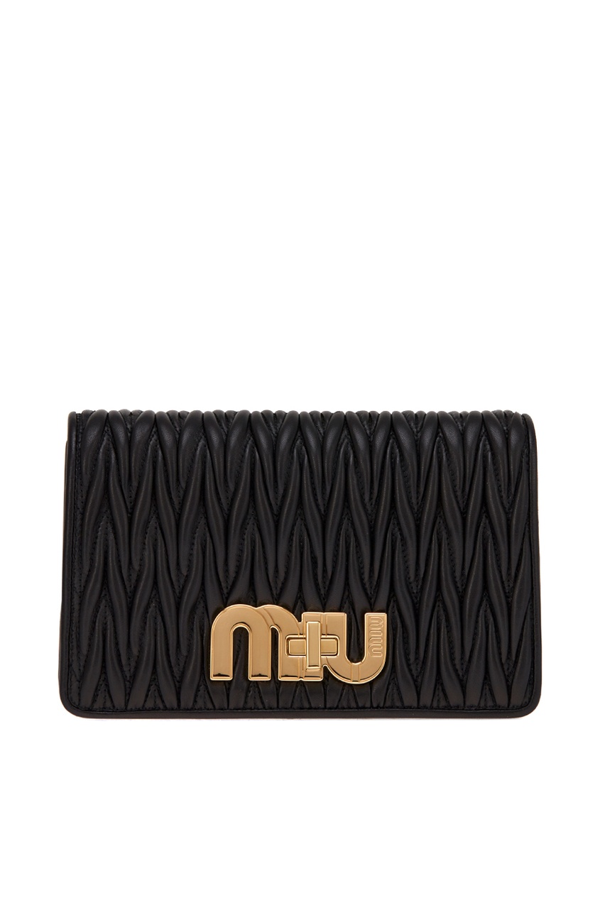 

Драпированная сумка из кожи Miu Logo, Черный, Драпированная сумка из кожи Miu Logo