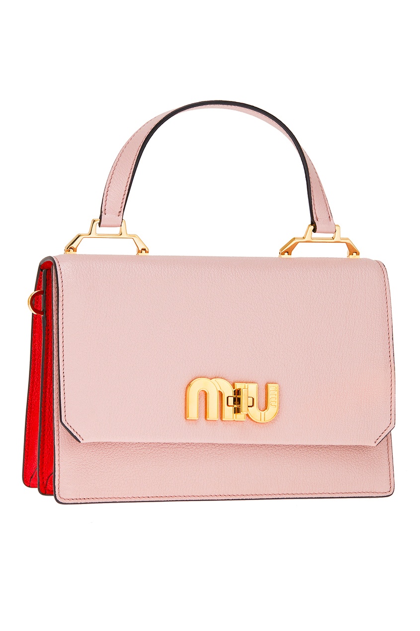 фото Розовая сумка с логотипом miu logo miu miu