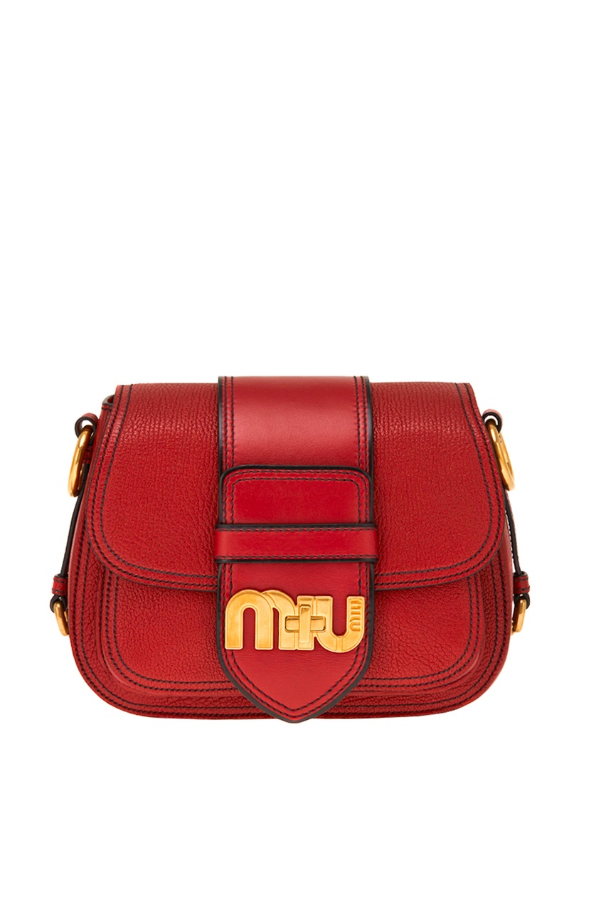 

Красная сумка на широком ремне Miu Logo, Красный, Красная сумка на широком ремне Miu Logo