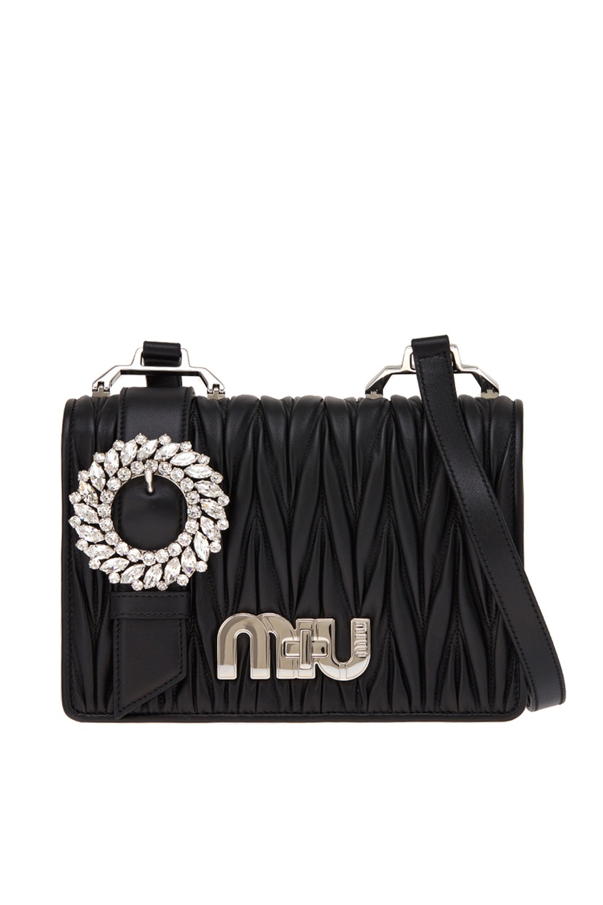 фото Кожаная сумка с драпировками Miu Logo Miu miu