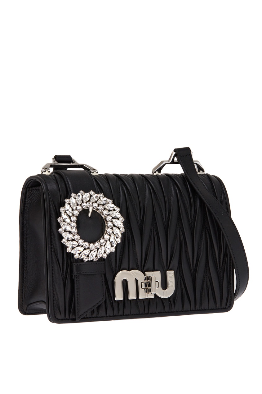 фото Кожаная сумка с драпировками miu logo miu miu