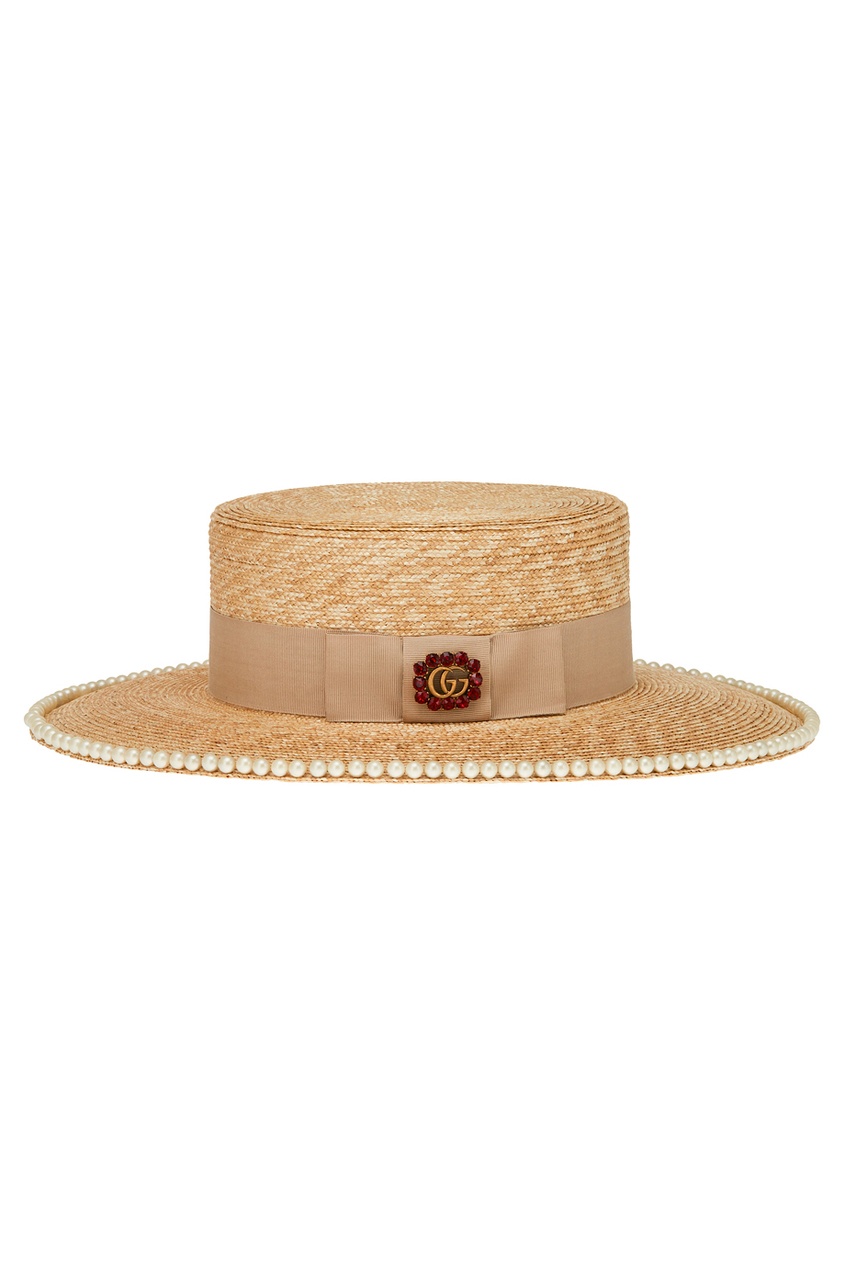 фото Соломенная шляпа с жемчужинами gucci