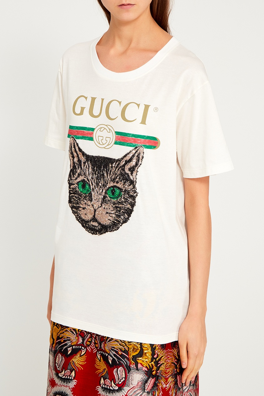 фото Хлопковая футболка с вышивкой Gucci